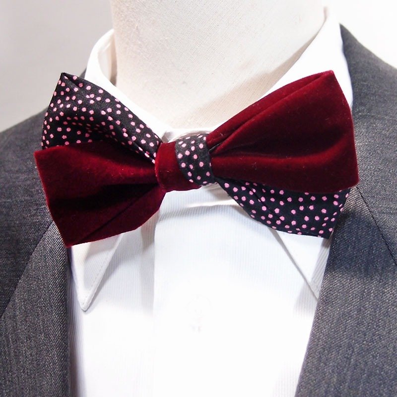 星点双色 酒红领结bow tie[情人节] - 领带/领带夹 - 其他材质 红色