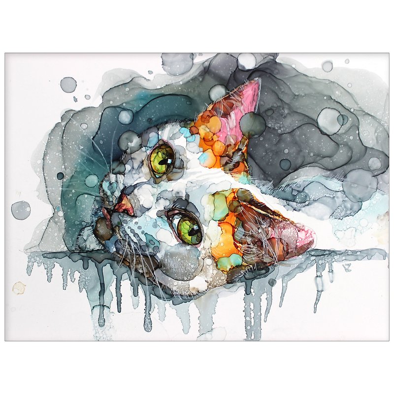 肖像猫画原创个性化宠物画像红耳朵40*30厘米 - 墙贴/壁贴 - 其他金属 多色