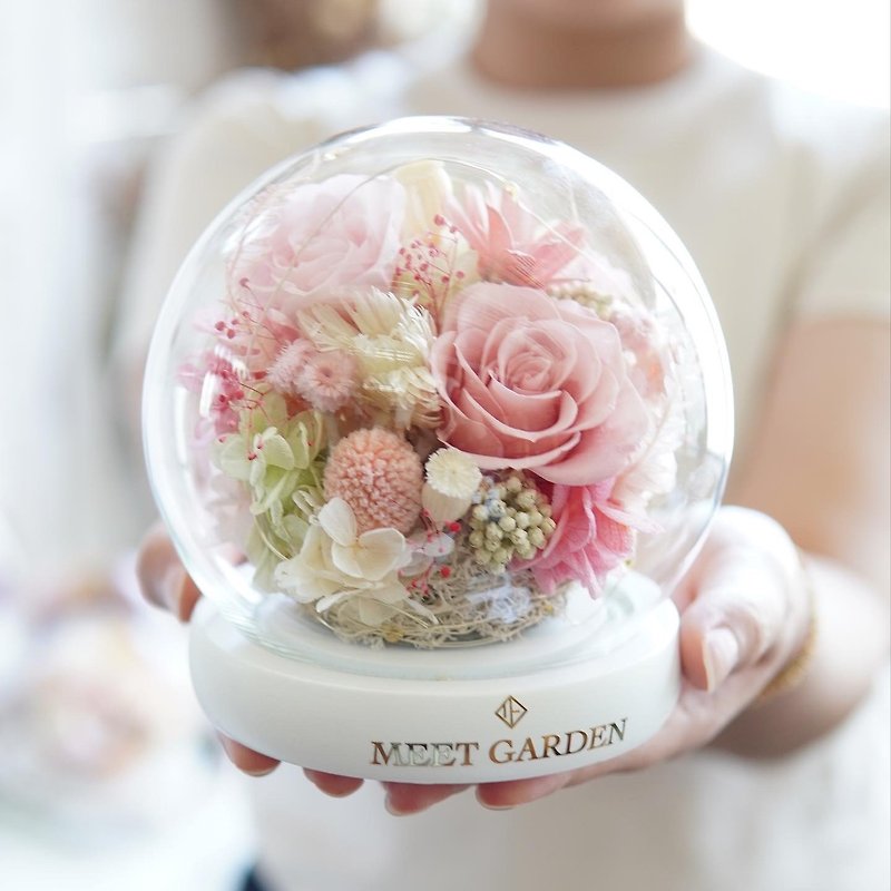 香草粉红玫瑰保鲜花LED水晶球 - 摆饰 - 玻璃 粉红色