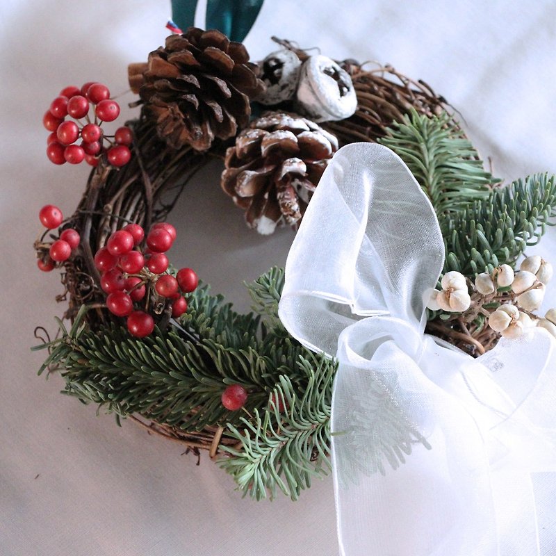 诺贝松圣诞花圈-浪漫缎带(15-20cm)圣诞礼物 季节限定 - 干燥花/捧花 - 植物．花 绿色