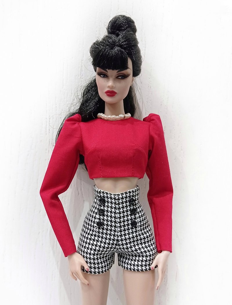 La-la-lamb Red blouse with voluminous sleeves for Fashion Royalty 12 inch doll - 玩偶/公仔 - 棉．麻 红色