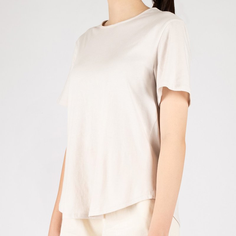 女装圆领短袖上衣(纯净白/浅米) - 女装 T 恤 - 棉．麻 白色
