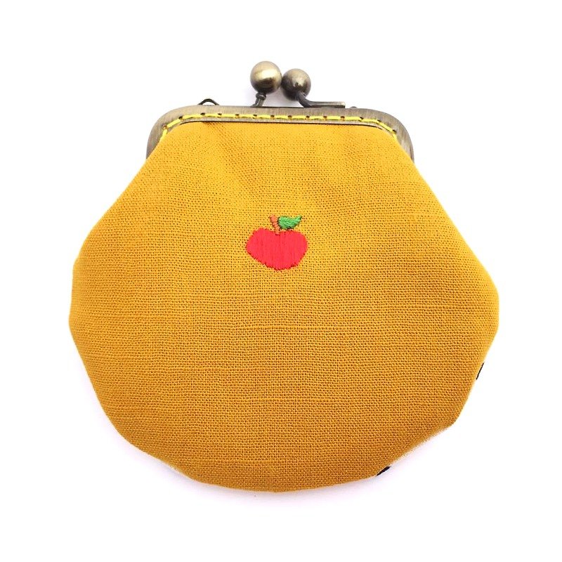 刺绣水果口金小物包 - 零钱包 - 棉．麻 黄色