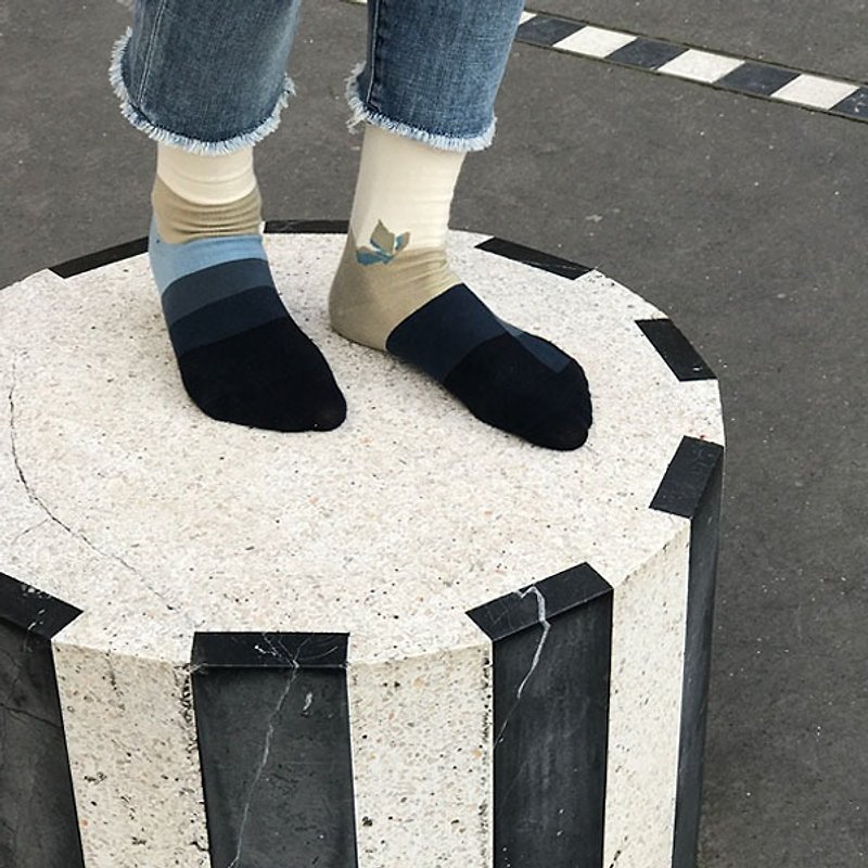 靴下シーライン/ irregular / socks  / grid - 袜子 - 棉．麻 蓝色