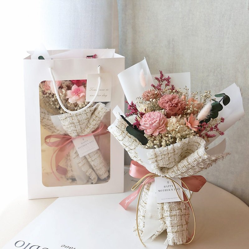 G42小香风康乃馨提袋花束 / 母亲节花束 康乃馨花束 - 干燥花/捧花 - 植物．花 粉红色