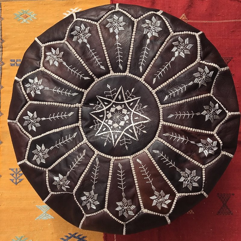 摩洛哥 手工刺绣 皮坐垫 Moroccan Pouf 深色 - 其他家具 - 真皮 咖啡色