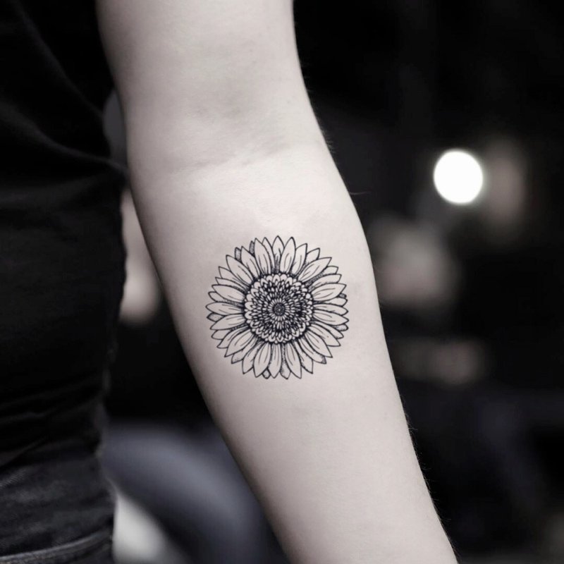 OhMyTat 向日葵 Sunflower 刺青图案纹身贴纸 (2 张) - 纹身贴 - 纸 黑色