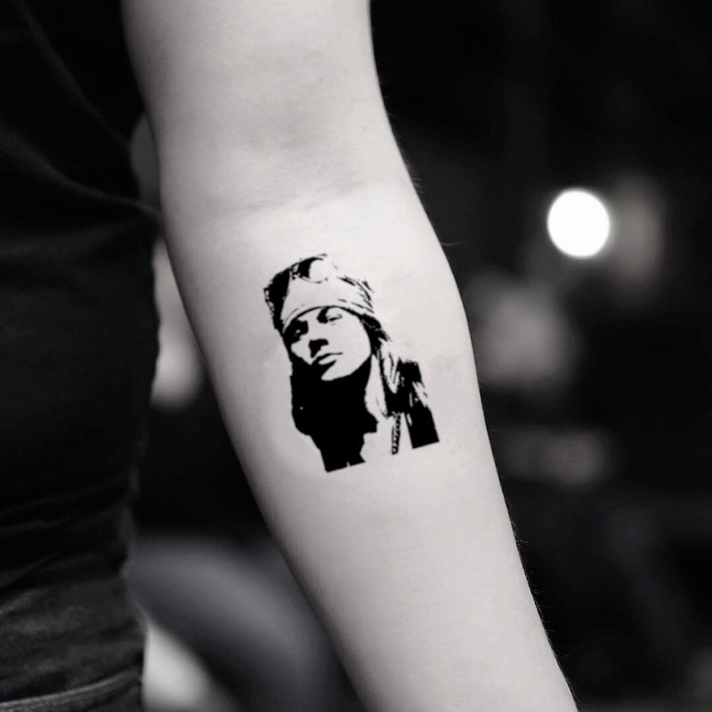 TOOD 纹身贴纸 | 手臂位置 Axl Rose 人头像刺青图案纹身贴纸 (2枚) - 纹身贴 - 纸 黑色