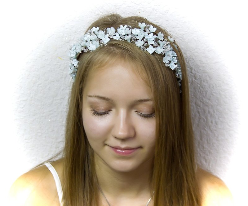 Aqua bridal headband Hair accessories wedding Flower headband - 发饰 - 粘土 