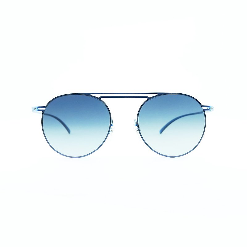 德国薄钢/双梁圆框墨镜【无螺丝设计】-雾面土耳其蓝 - 眼镜/眼镜框 - 不锈钢 蓝色