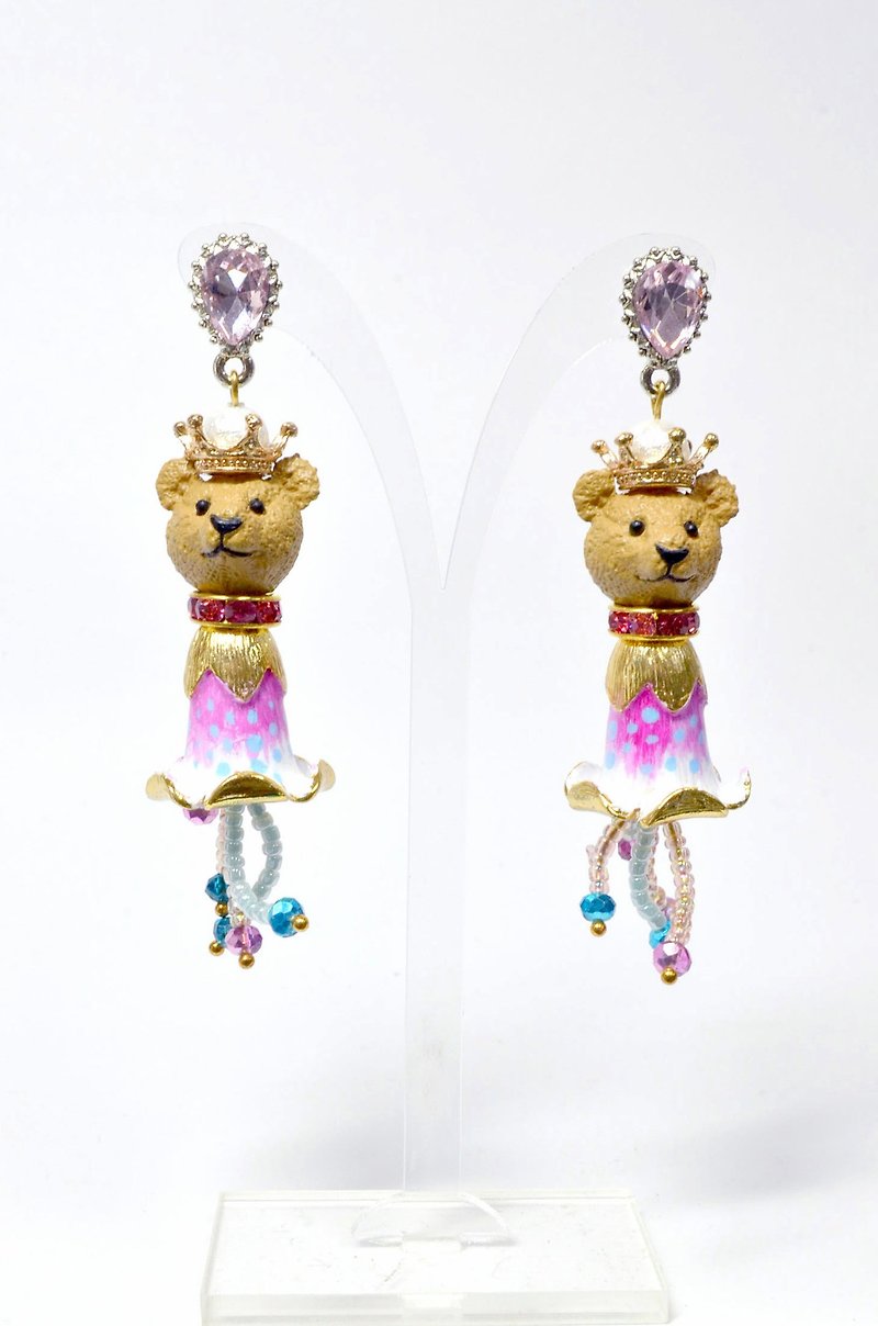 TIMBEE LO 金色小熊头 铃兰花朵怪兽耳环 艺术品饰物 单只发售 - 耳环/耳夹 - 塑料 银色