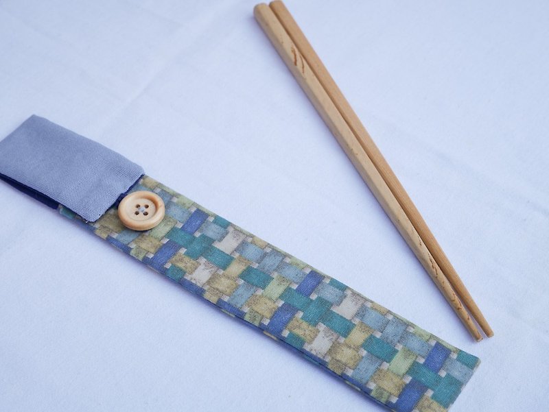 [蓝绿格纹筷套-不含餐具] - 筷子/筷架 - 棉．麻 蓝色