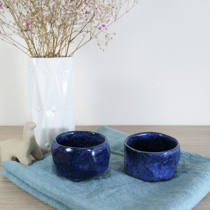 钴蓝手切杯,茶杯,造型杯,手握杯-容量约70ML - 茶具/茶杯 - 陶 蓝色