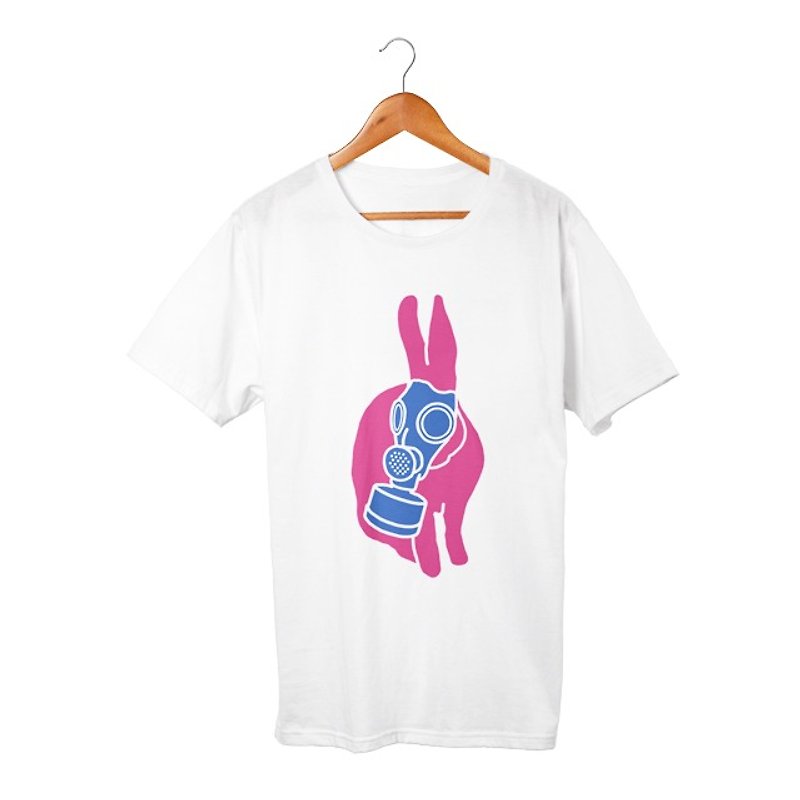 ガスマスクウサギ T-shirt - 中性连帽卫衣/T 恤 - 棉．麻 白色