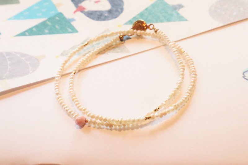 菱锰矿 天然石 珍珠 黄铜 手链（1065 珍爱每一天） - 手链/手环 - 宝石 粉红色