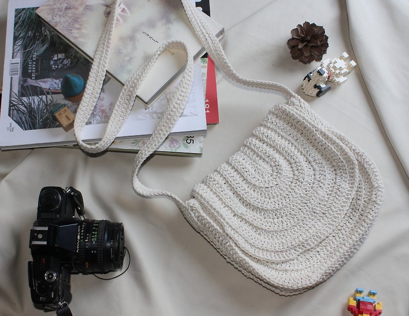Crossbody Bag ,White Crochet Bag ,Boho Bag ,Shoulder Bag - 侧背包/斜挎包 - 棉．麻 白色