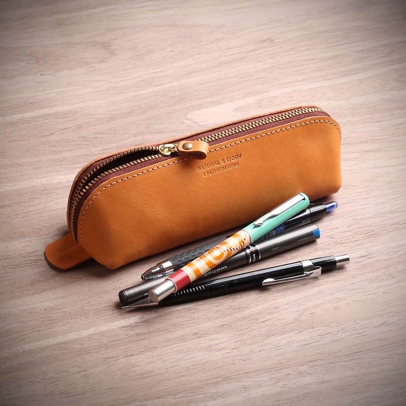 【NS手工皮件】手工真皮拉链笔袋、笔盒、化妆包 (免费打印) - 铅笔盒/笔袋 - 真皮 