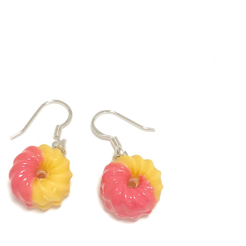 Doughnut miniature food earring - 耳环/耳夹 - 粘土 粉红色