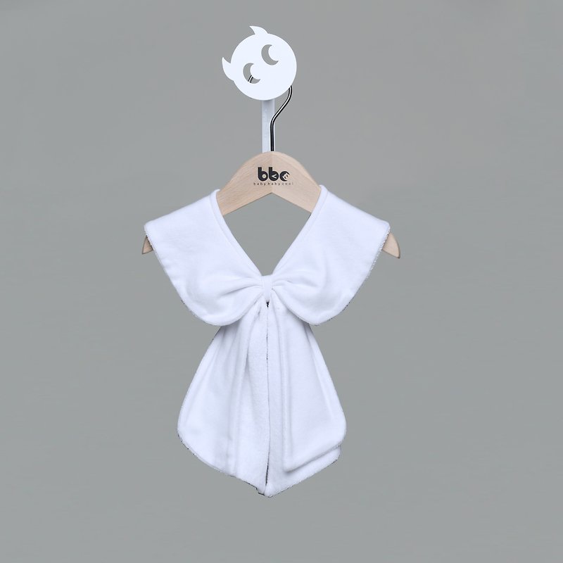 针织蝴蝶结假领口水巾(白) - 满月礼盒 - 棉．麻 白色