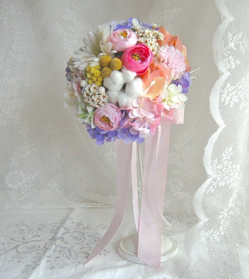 Masako 新娘捧花 仿真花混合干燥花永生花 - 植栽/盆栽 - 植物．花 粉红色