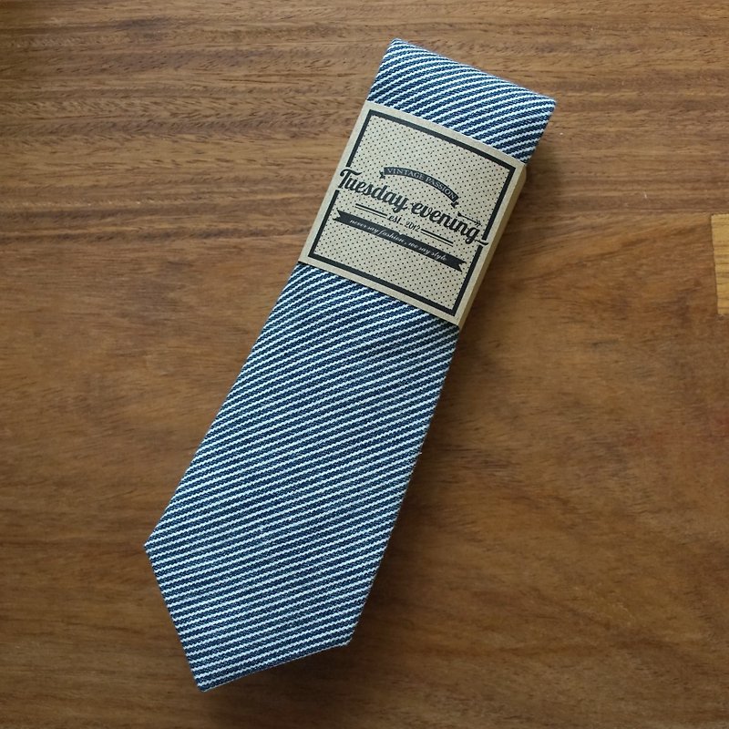 Neck Tie Jean Stripe - 领带/领带夹 - 棉．麻 蓝色