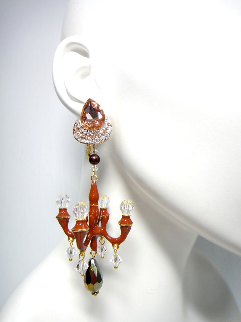 TIMBEE LO 巨型大水晶吊灯耳环 豪华 洋装款搭配 晚装 婚礼 婚纱 - 耳环/耳夹 - 纸 咖啡色