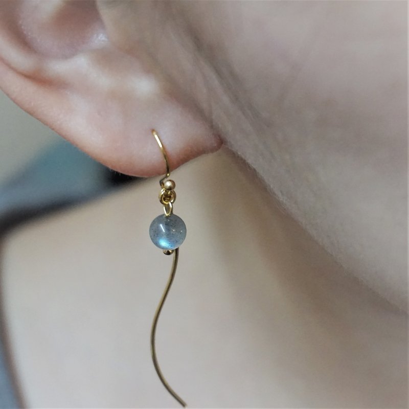 流星 - 拉长石 --- 天然石垂坠耳环 流线设计 (可改耳夹) - 耳环/耳夹 - 半宝石 灰色