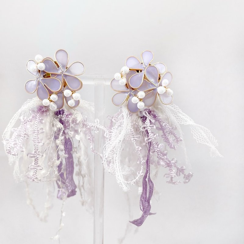 紫雪花 纱线耳环 - 耳环/耳夹 - 其他材质 紫色