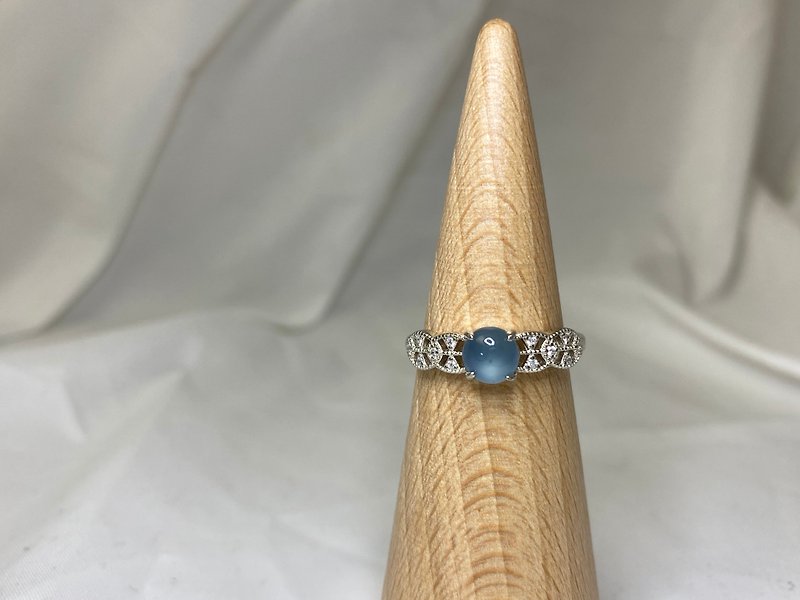 冰玻蓝蛋蕾丝款叶纯银镀18k戒指 - 戒指 - 贵金属 蓝色