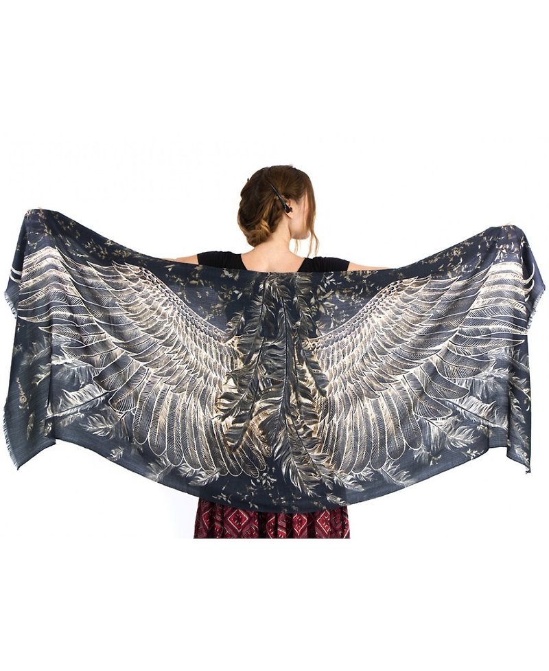 Black Wings Scarf - Silk Cashmere - 丝巾 - 棉．麻 