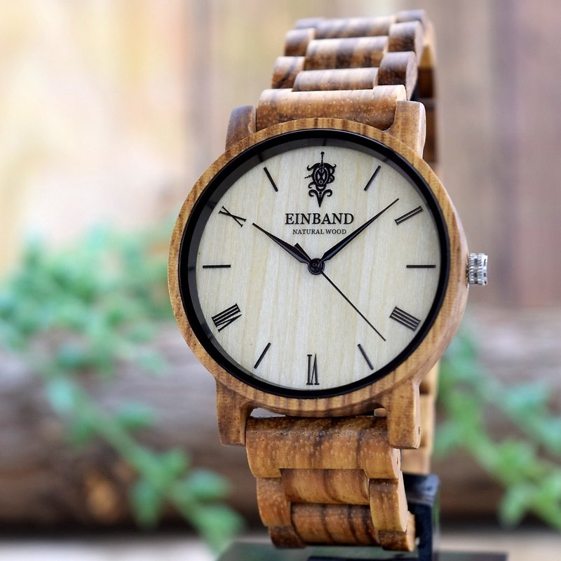 EINBAND Reise Zebrawood 40mm Wooden Watch - 对表/情侣表 - 木头 咖啡色