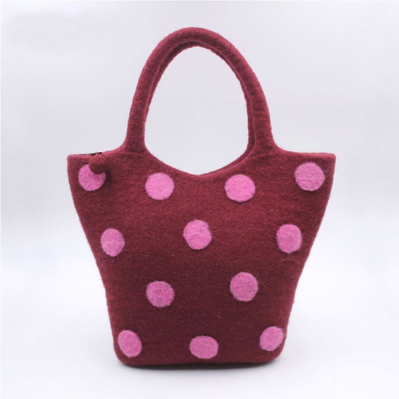 创意手工羊毛毡手提包 可爱波点手机包钱包 时尚简约 文艺气质女 - 手提包/手提袋 - 羊毛 红色