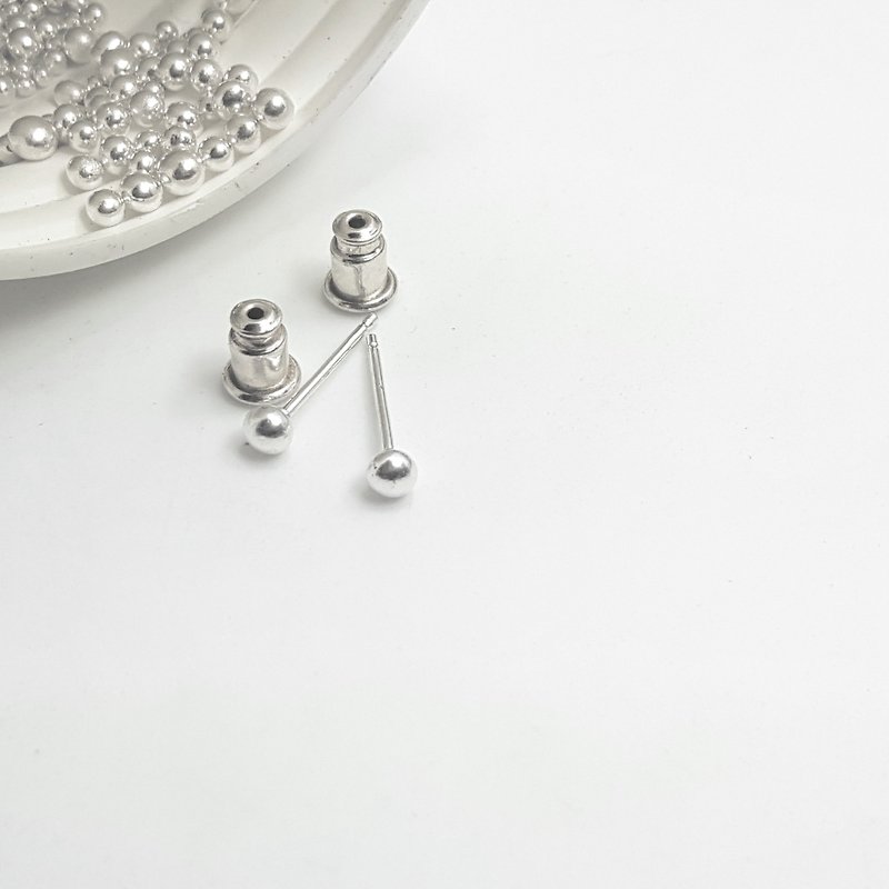 E3款-纯银耳针球体925银针(1对)-定制耳针-型状大小任选 - 耳环/耳夹 - 纯银 银色