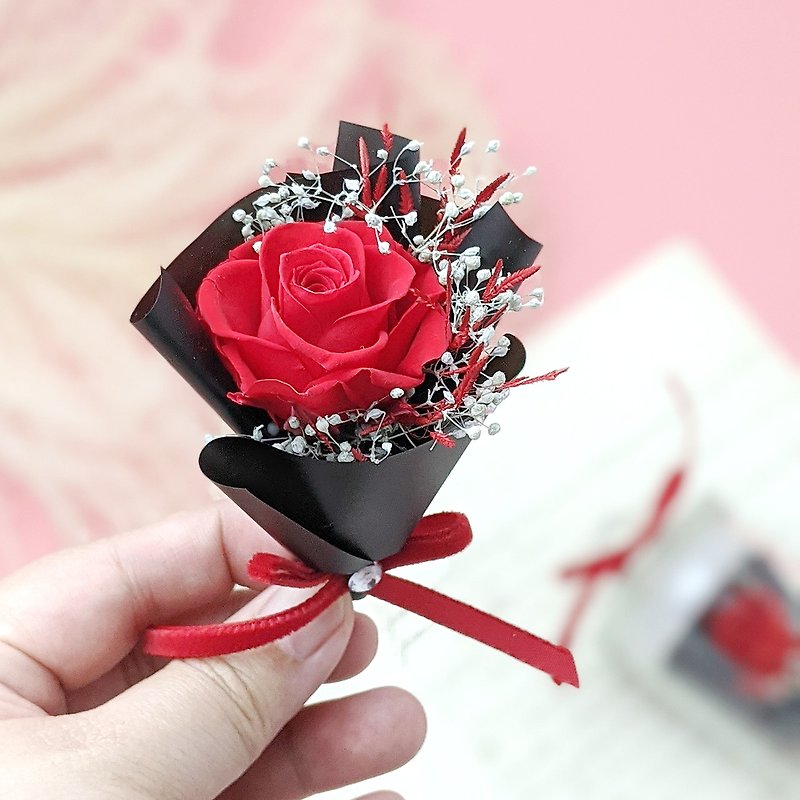 迷你瓶中永生花束-你是我的唯一 红玫瑰 圣诞节礼物 - 干燥花/捧花 - 植物．花 红色