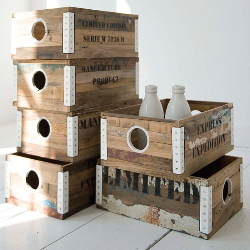 Ferum 白色金属铆边木箱 - 收纳用品 - 木头 咖啡色