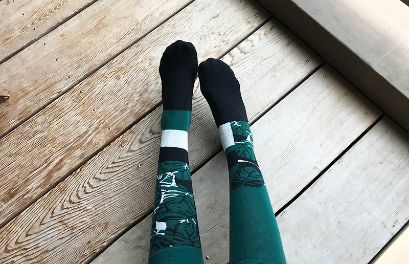 靴下パインフォレスト / irregular / socks / flower / green - 袜子 - 棉．麻 绿色