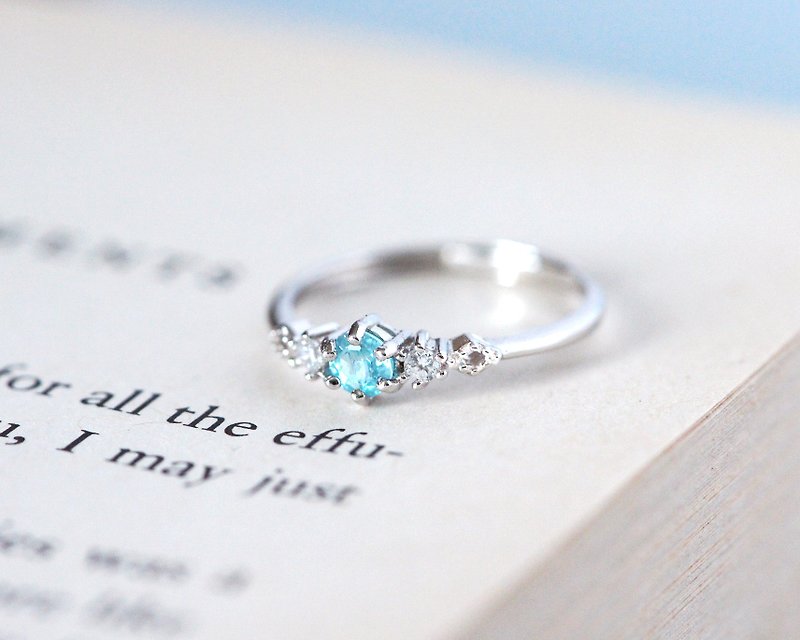 闪耀的-帕拉伊巴蓝磷灰石纯银镀白金戒指3.9mm-生日礼物 - 戒指 - 水晶 蓝色