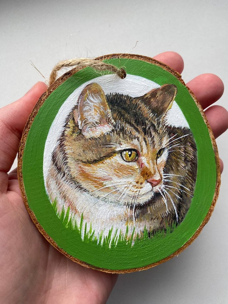猫画 定制宠物画 木头小画 - 订制抱枕/饰品 - 木头 咖啡色