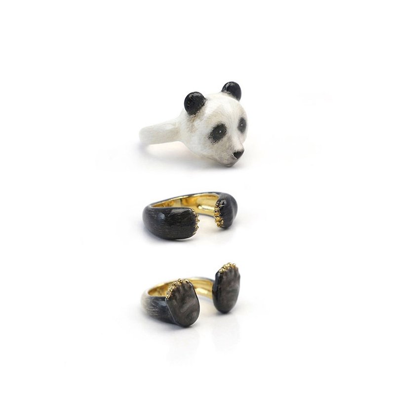 Panda ring set - 戒指 - 其他金属 白色