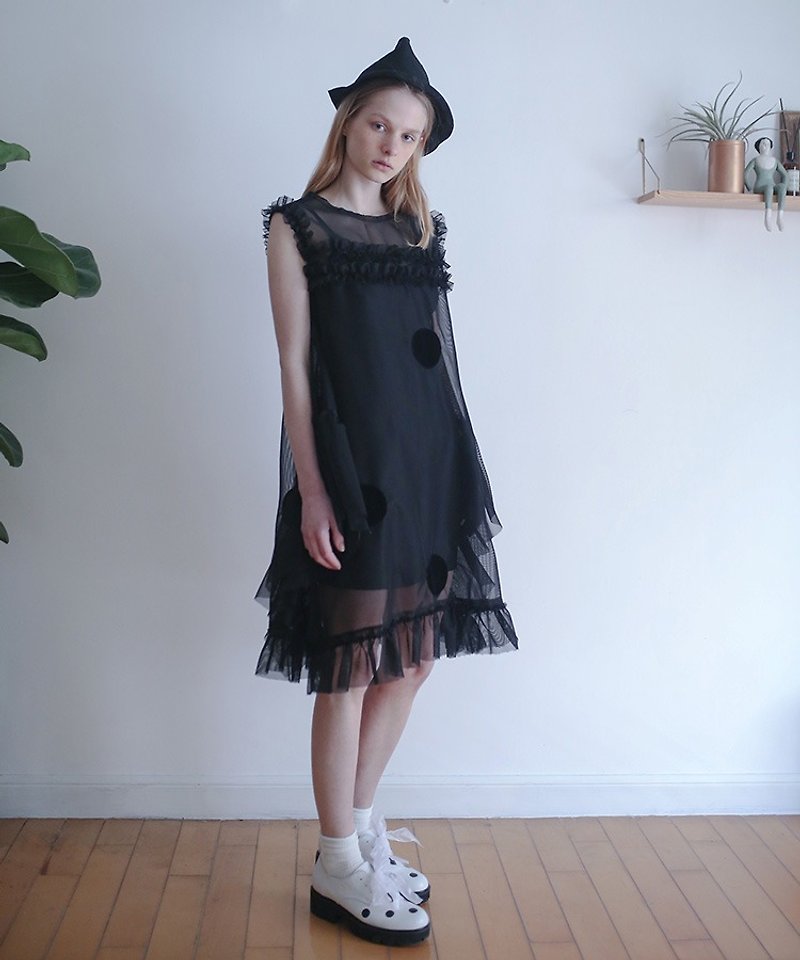 黑色网纱无袖连身裙 - imakokoni - 洋装/连衣裙 - 其他材质 