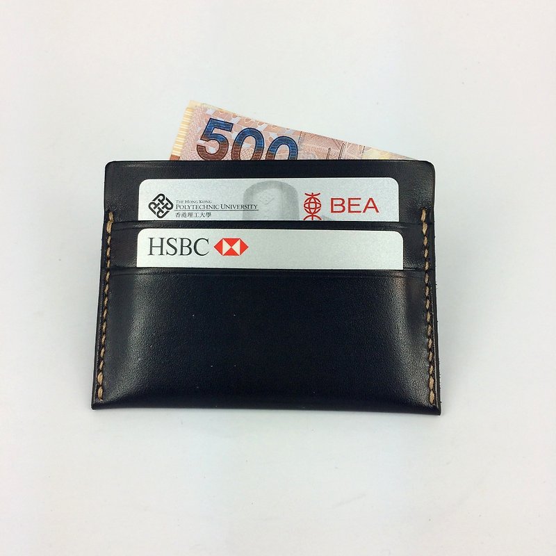 MOOS 黑色植鞣 简约小钱包 卡包 - 皮夹/钱包 - 真皮 黑色