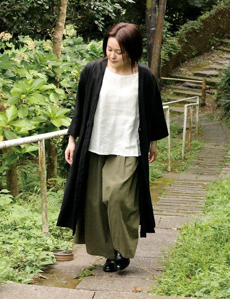 リネンのロングカーディガンコート - 女装上衣 - 棉．麻 黑色