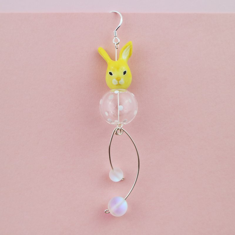 兔子 玻璃球 动物耳环 - 耳环/耳夹 - 粘土 