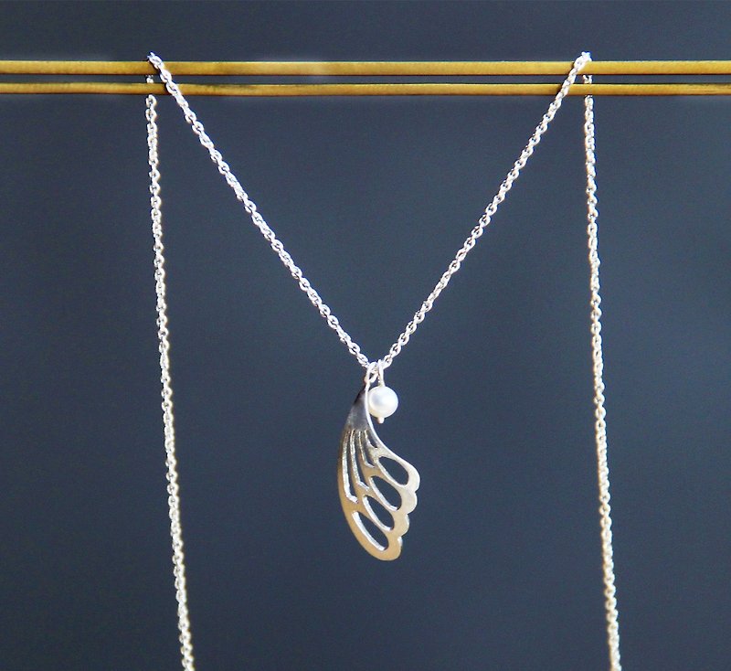 银蝶系列 - 银蝶珍珠 - 925纯银手作项链 银饰 礼物 包装 - 项链 - 其他金属 银色