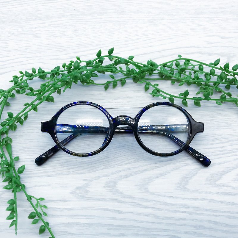 绝版 篮色圆框眼镜 梨型镜框 传统七枚蝶番铰链 - 眼镜/眼镜框 - 其他材质 蓝色