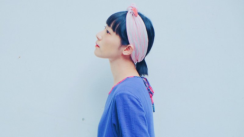 吉野樱亲肤波纹//手绑发带sakura pink Headband - 发饰 - 棉．麻 粉红色