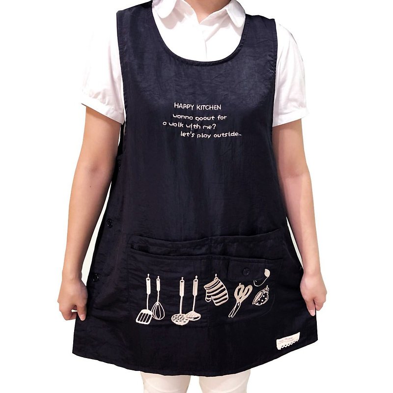 【BEAR BOY】丝光绵乐厨4口袋围裙-黑(侧扣) - 围裙 - 其他材质 黑色