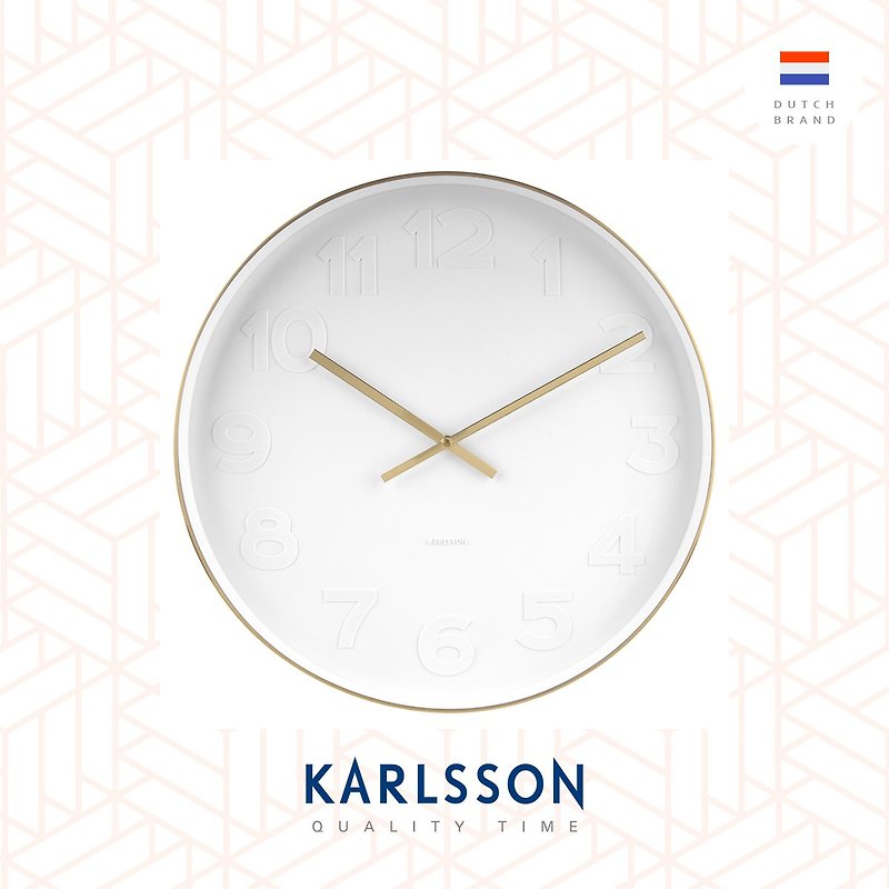 荷兰Karlsson wall clock 51cm Mr.White numbers w.gold case - 时钟/闹钟 - 其他金属 白色