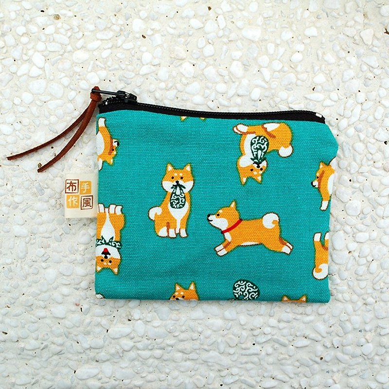 日本柴犬零钱袋 - 零钱包 - 棉．麻 蓝色