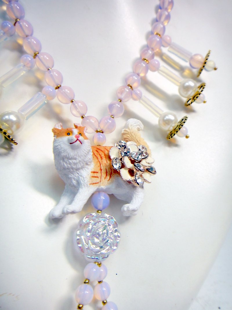 TBL 猫咪粉红蛋白水晶颈链 - 项链 - 宝石 粉红色